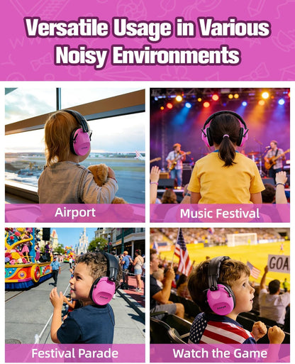 032 Kids Noise Canceling Headphones - 25dB NRR Kids Ear Protection Earmuffs for School, Monster Jam, Fireworks, Travel, Air Show, Concert, Autism - Pink