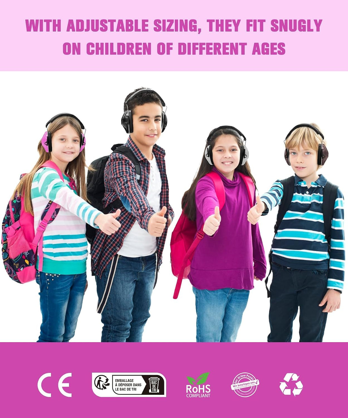 032 Kids Noise Canceling Headphones - 25dB NRR Kids Ear Protection Earmuffs for School, Monster Jam, Fireworks, Travel, Air Show, Concert, Autism - Pink