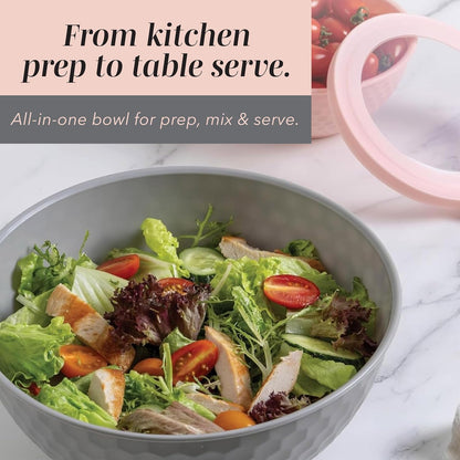 Mixing Bowls with Lids - 12 Piece Plastic Nesting Bowls Set includes 6 Prep Bowls and 6 Lids, Microwave Safe Mixing Bowl Set, Pink Embossed