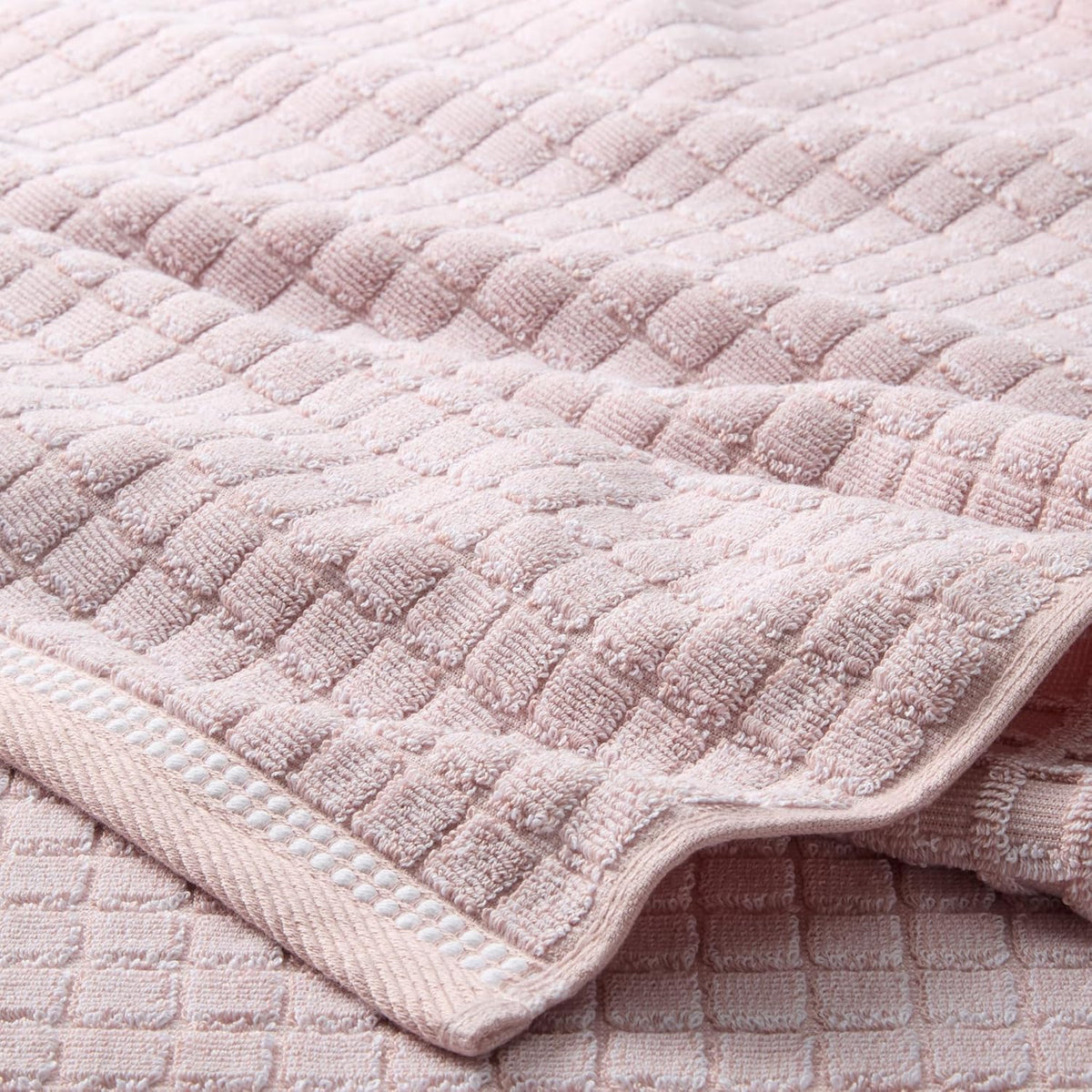 6-Piece Textured Windowpane Set, 2-Bath Towels, 2-Hand Towels, 2-Washcloths, 100% Cotton, Plush & Absorbent 550GSM, Blush