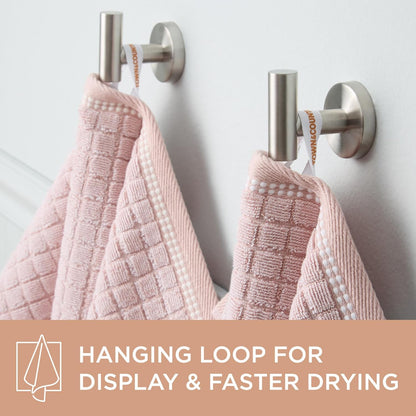 6-Piece Textured Windowpane Set, 2-Bath Towels, 2-Hand Towels, 2-Washcloths, 100% Cotton, Plush & Absorbent 550GSM, Blush