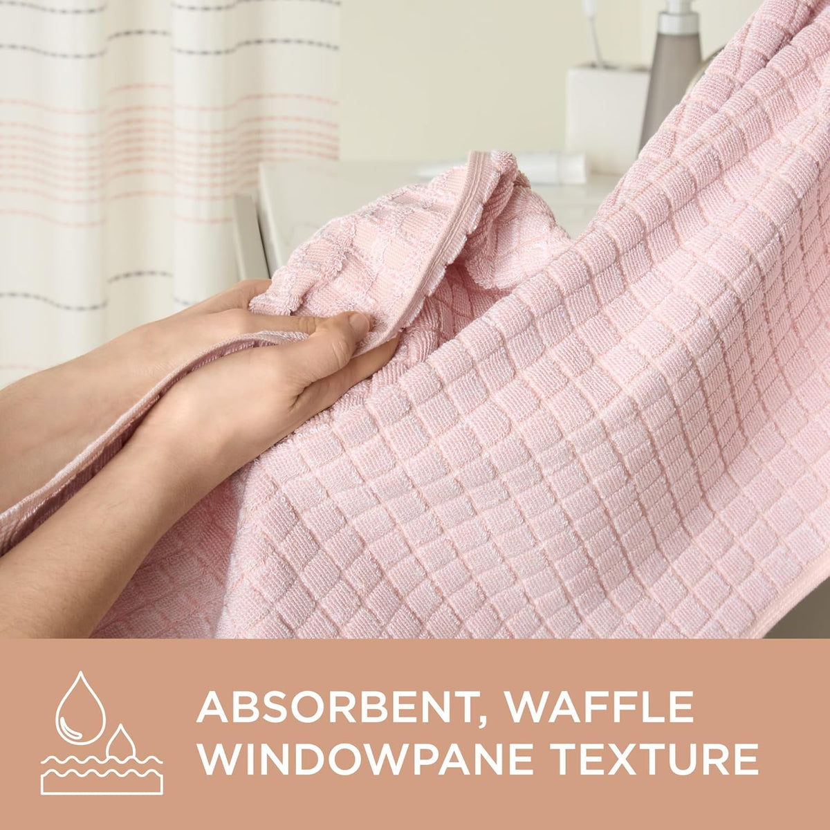 6-Piece Textured Windowpane Set, 2-Bath Towels, 2-Hand Towels, 2-Washcloths, 100% Cotton, Plush & Absorbent 550GSM, Blush