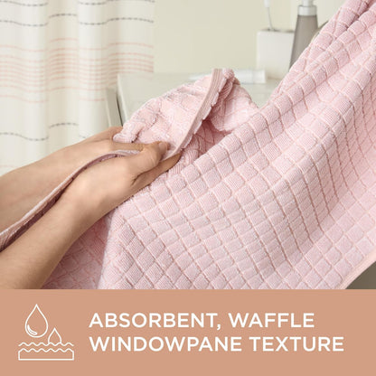6-Piece Textured Windowpane Set, 2-Bath Towels, 2-Hand Towels, 2-Washcloths, 100% Cotton, Plush & Absorbent 550GSM, Blush