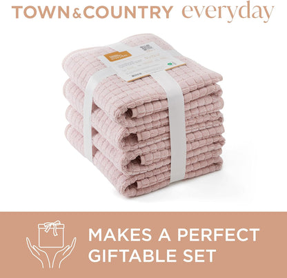 6-Piece Textured Windowpane Set, 2-Bath Towels, 2-Hand Towels, 2-Washcloths, 100% Cotton, Plush & Absorbent 550GSM, Blush