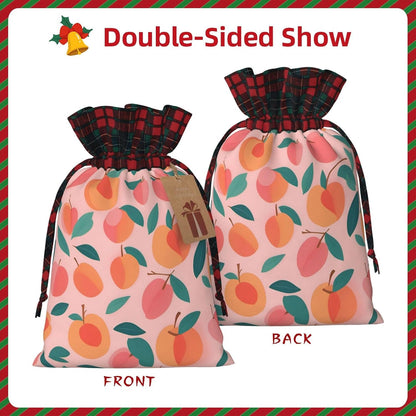 Pink Peach Pattern Seamless Pattern Printing Xmas Drawstring Gift Bag Reusable Bags For Christmas Wedding Holiday Wrapping Needs