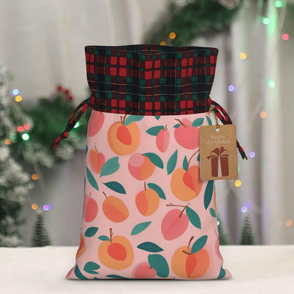 Pink Peach Pattern Seamless Pattern Printing Xmas Drawstring Gift Bag Reusable Bags For Christmas Wedding Holiday Wrapping Needs