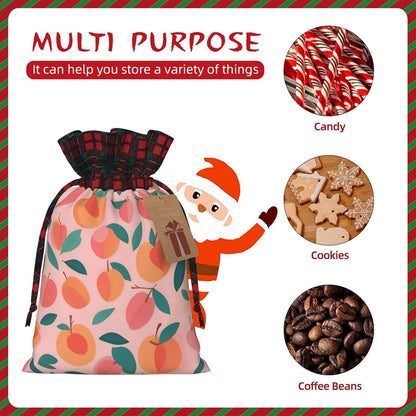 Pink Peach Pattern Seamless Pattern Printing Xmas Drawstring Gift Bag Reusable Bags For Christmas Wedding Holiday Wrapping Needs