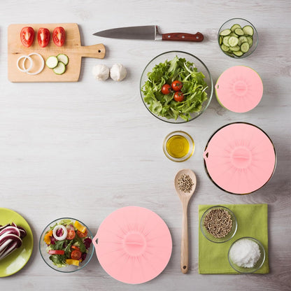 Silicone Bowl Lids and Cup Covers Set, Reusable Microwave Safe Airtight Food Storage Lids, Pink Silicone Pot Covers for Kitchen Food Fresh Keeping, 5pcs Set