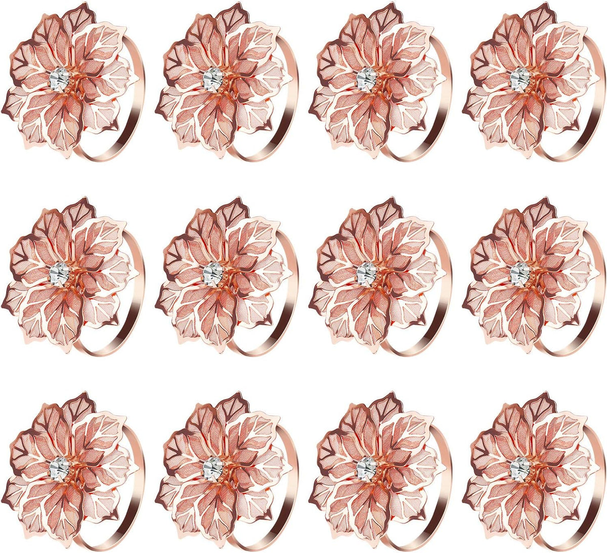 Rose Gold Flower Napkin Rings Set of 20 for Thanksgiving Christmas