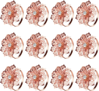 Rose Gold Flower Napkin Rings Set of 20 for Thanksgiving Christmas