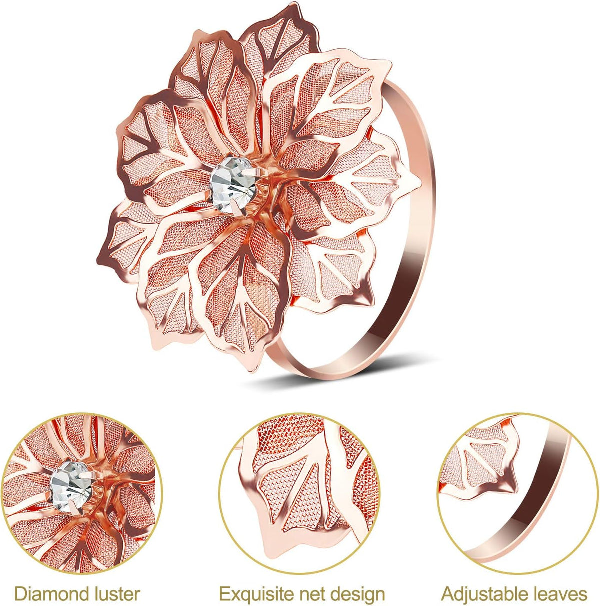 Rose Gold Flower Napkin Rings Set of 20 for Thanksgiving Christmas