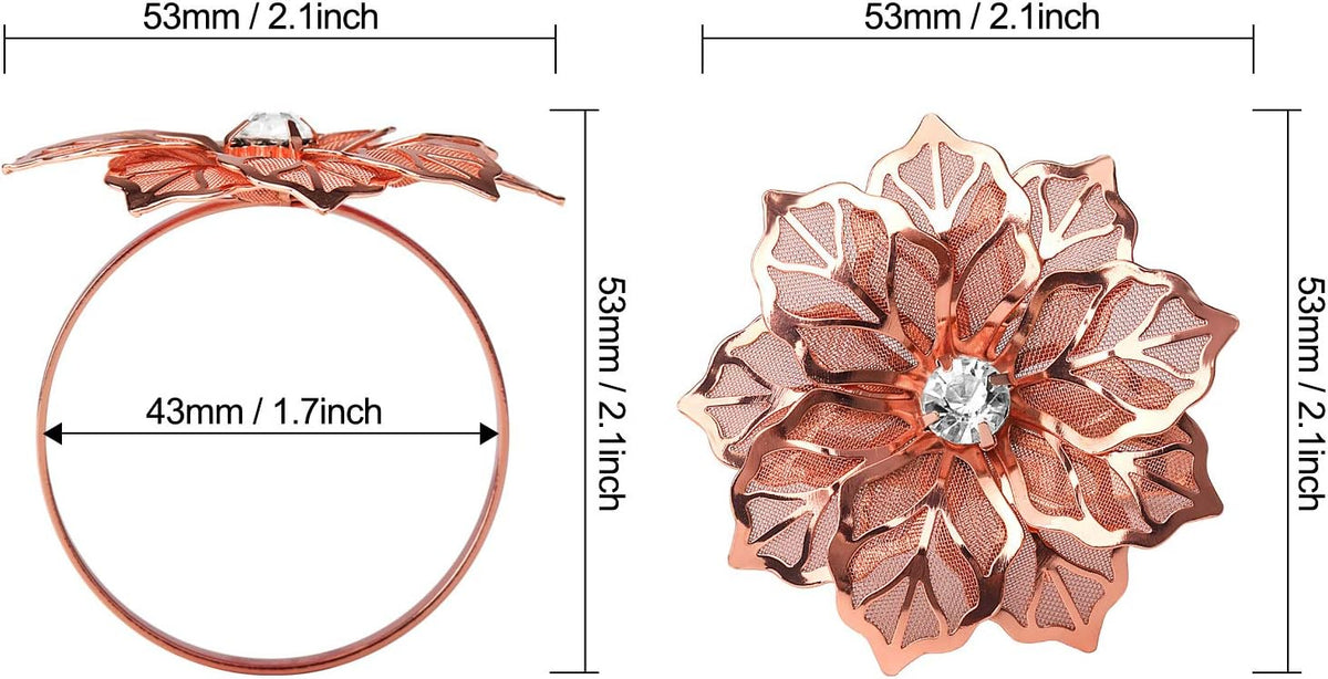 Rose Gold Flower Napkin Rings Set of 20 for Thanksgiving Christmas
