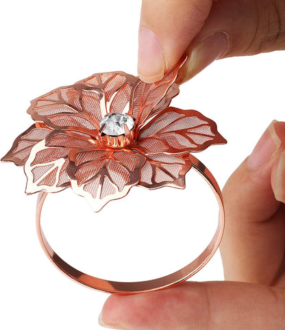 Rose Gold Flower Napkin Rings Set of 20 for Thanksgiving Christmas