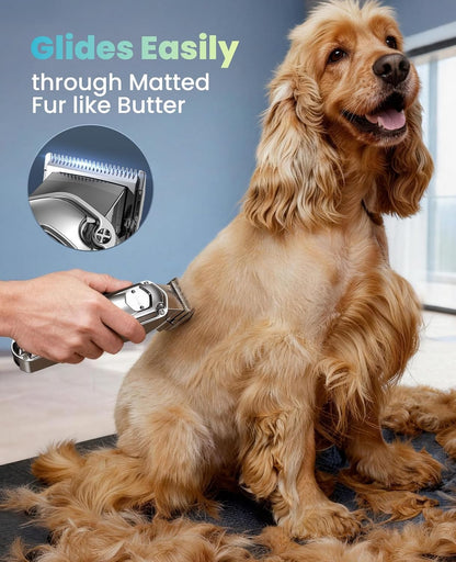 oneisall Dog Clippers for Grooming for Thick Heavy Coats/Low Noise Rechargeable Cordless Pet Shaver with Detachable Stainless Steel Blade/Waterproof Dog Shaver for Dogs Pets and Animals (Silver)