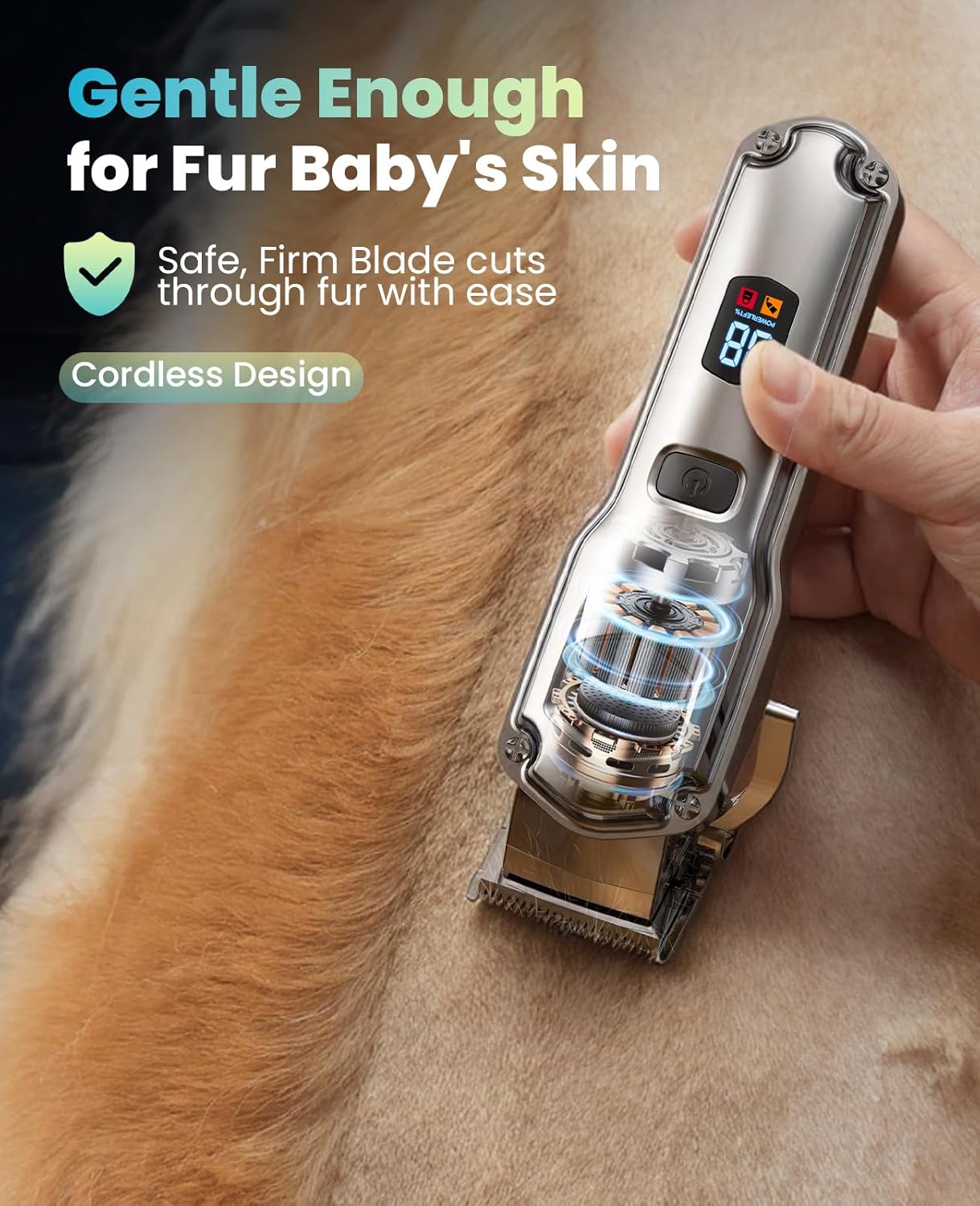 oneisall Dog Clippers for Grooming for Thick Heavy Coats/Low Noise Rechargeable Cordless Pet Shaver with Detachable Stainless Steel Blade/Waterproof Dog Shaver for Dogs Pets and Animals (Silver)