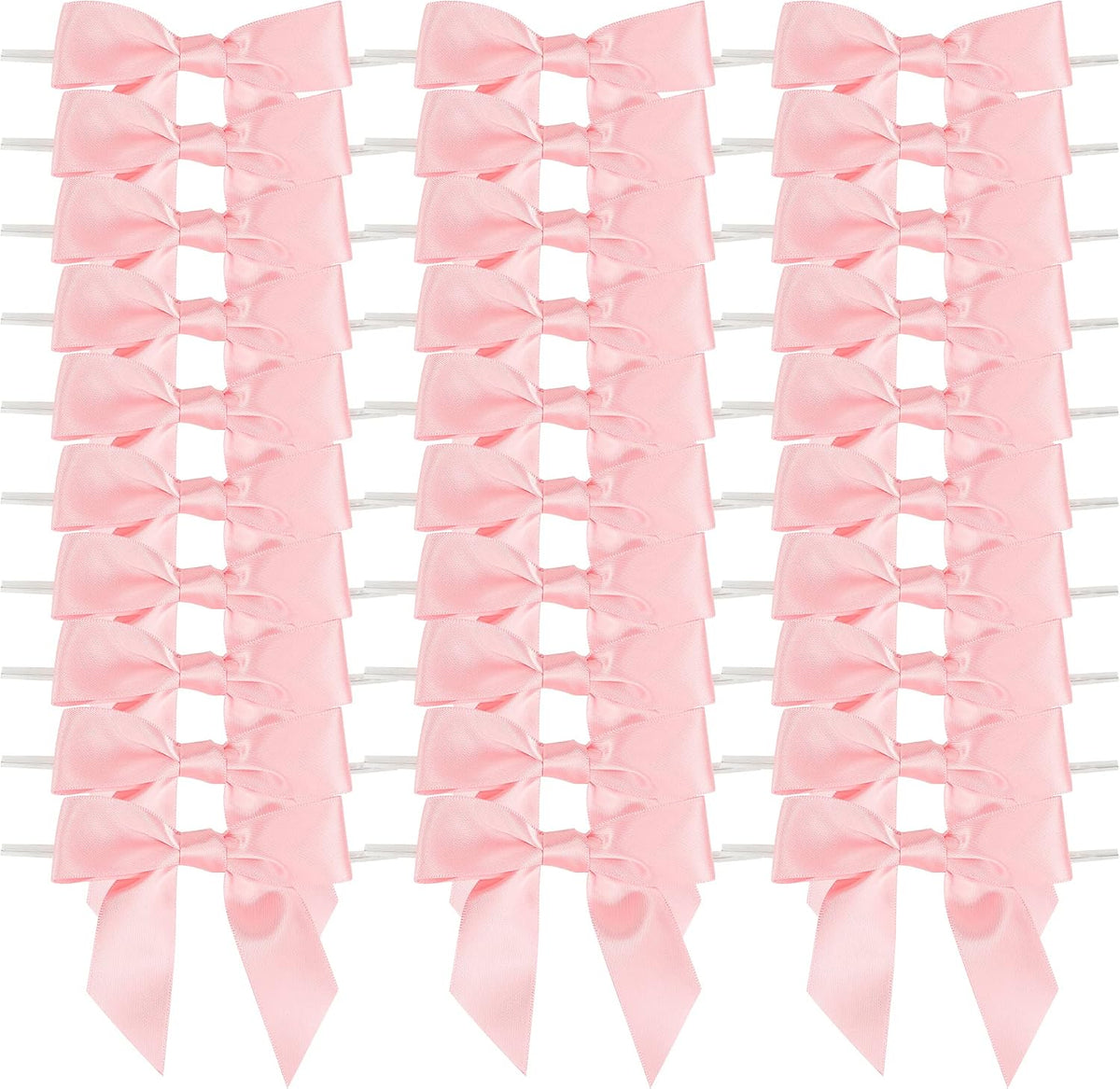 Baby Pink Satin Ribbon Bows 3.5" Light Pink Pretied Twist Tie Bows for Treat Bags Cake Pop Gift Wrapping Basket Wedding Favors Cookie Candy Bagging Baby Shower - 50 Counts