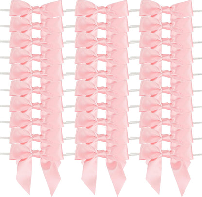 Baby Pink Satin Ribbon Bows 3.5" Light Pink Pretied Twist Tie Bows for Treat Bags Cake Pop Gift Wrapping Basket Wedding Favors Cookie Candy Bagging Baby Shower - 50 Counts