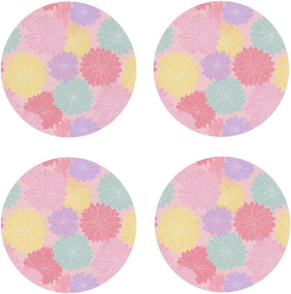 Pastel Pink Yellow Floral Pattern Drinks Coasters Set of 4 Leather Drink Coasters for Tabletop Protection Heat Resistant Bar Cup Mat Pad