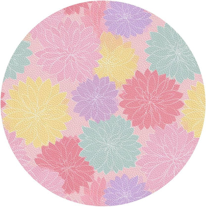 Pastel Pink Yellow Floral Pattern Drinks Coasters Set of 4 Leather Drink Coasters for Tabletop Protection Heat Resistant Bar Cup Mat Pad