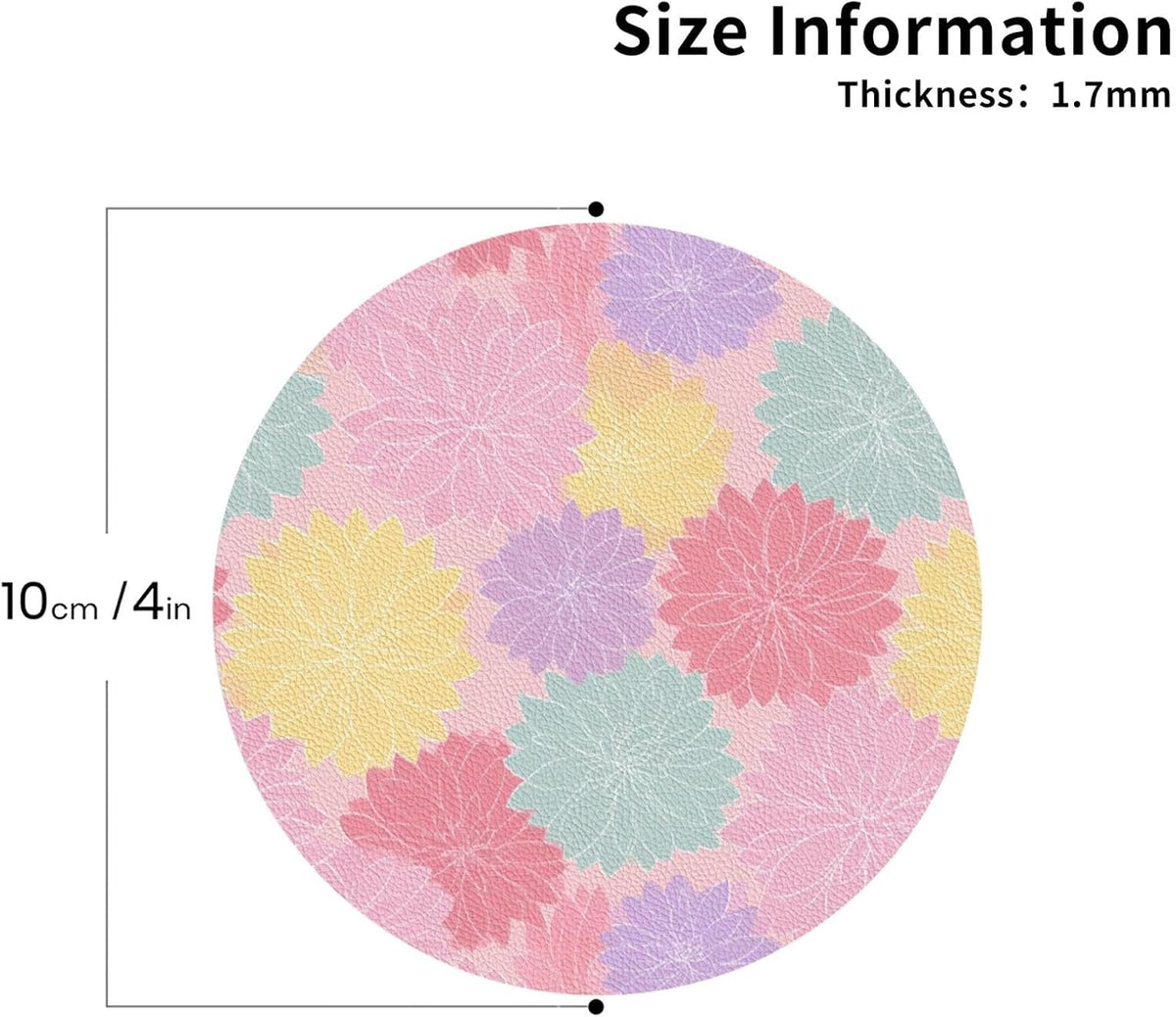 Pastel Pink Yellow Floral Pattern Drinks Coasters Set of 4 Leather Drink Coasters for Tabletop Protection Heat Resistant Bar Cup Mat Pad