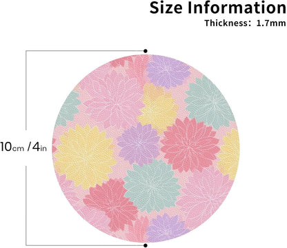 Pastel Pink Yellow Floral Pattern Drinks Coasters Set of 4 Leather Drink Coasters for Tabletop Protection Heat Resistant Bar Cup Mat Pad