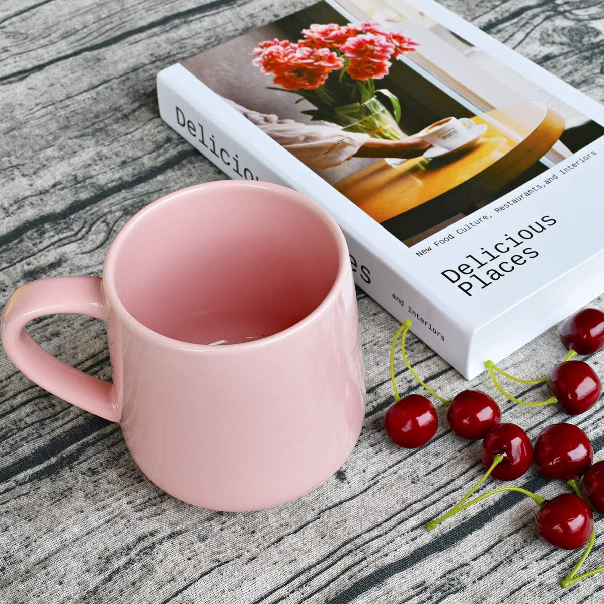 Glossy Ceramic Coffee Mugs Set of 2, Tea Cup for Office and Home, 18 oz, Suitable for Dishwasher and Microwave(Pink, 2)