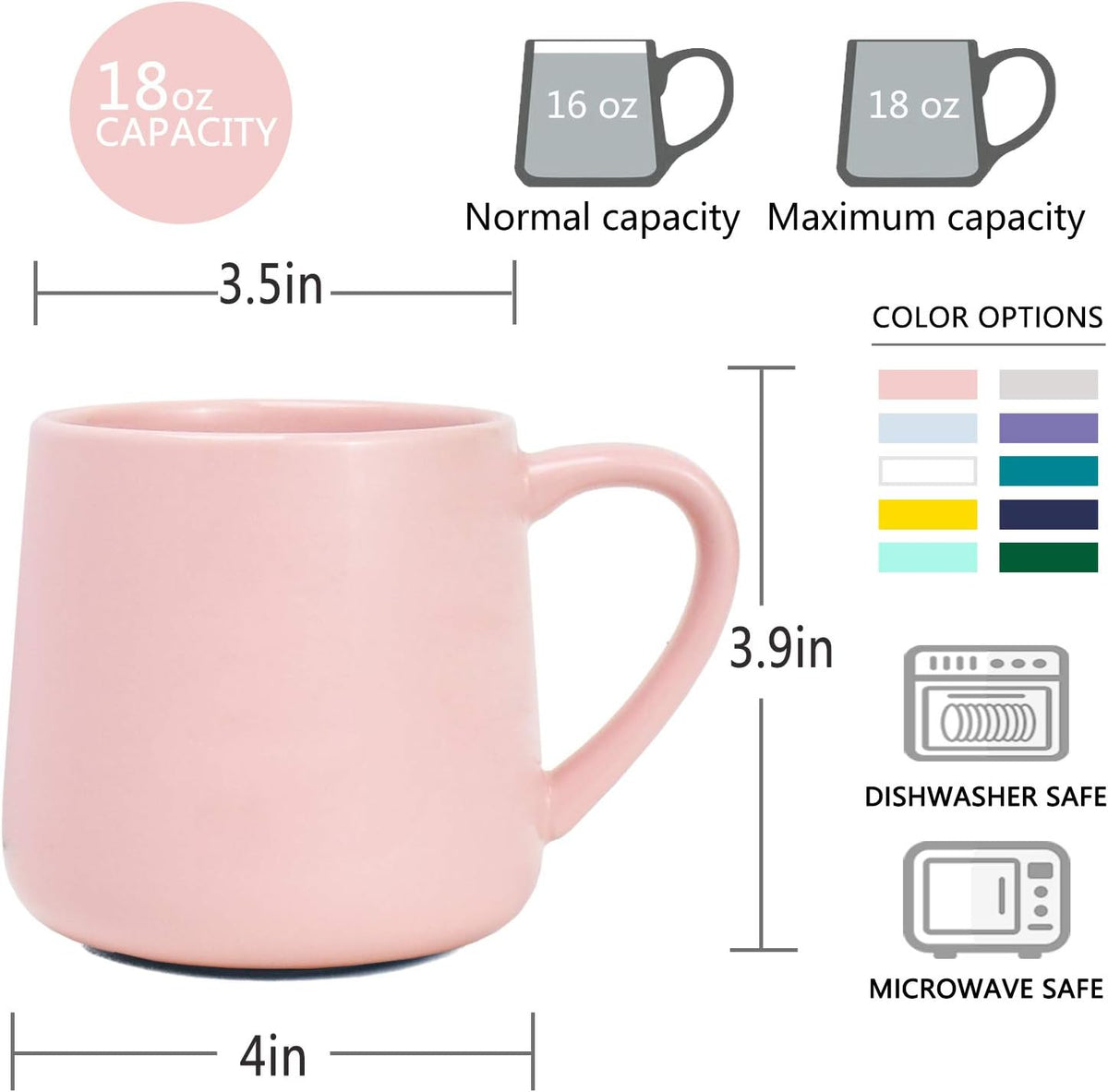 Glossy Ceramic Coffee Mugs Set of 2, Tea Cup for Office and Home, 18 oz, Suitable for Dishwasher and Microwave(Pink, 2)
