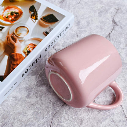 Glossy Ceramic Coffee Mugs Set of 2, Tea Cup for Office and Home, 18 oz, Suitable for Dishwasher and Microwave(Pink, 2)