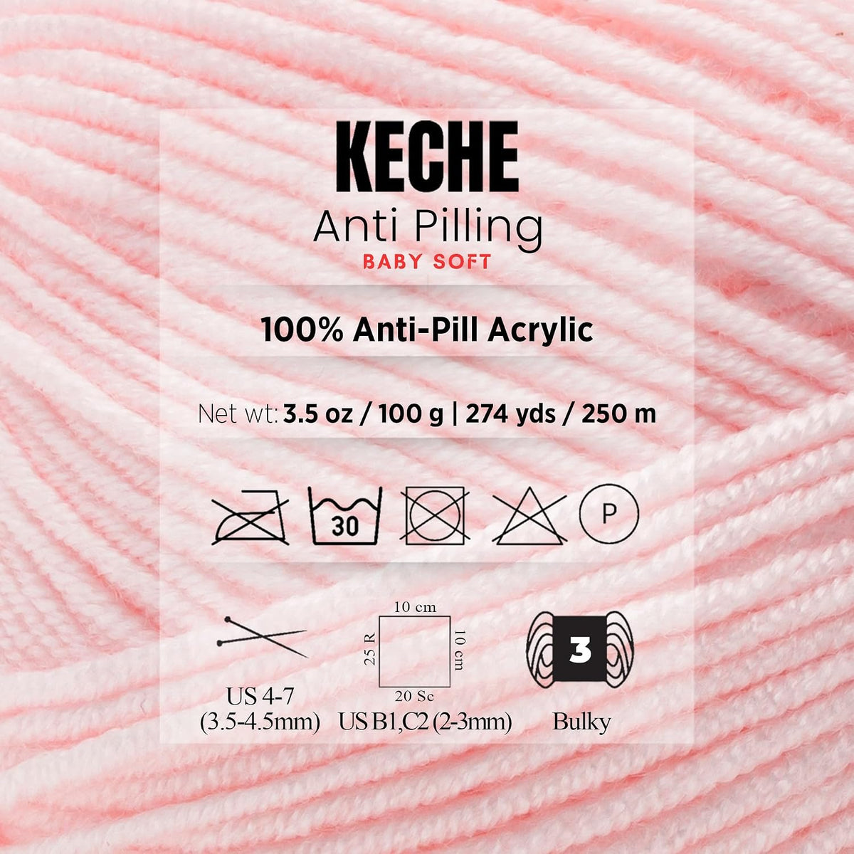 Soft DailyKnit DK Yarn, 100% Anti-Pilling Acrylic for Knitting Crocheting, Light Weight #3 (3.52 oz / 274 Yds) 1 Skein - Blush Pink