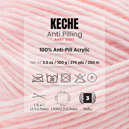 Soft DailyKnit DK Yarn, 100% Anti-Pilling Acrylic for Knitting Crocheting, Light Weight #3 (3.52 oz / 274 Yds) 1 Skein - Blush Pink
