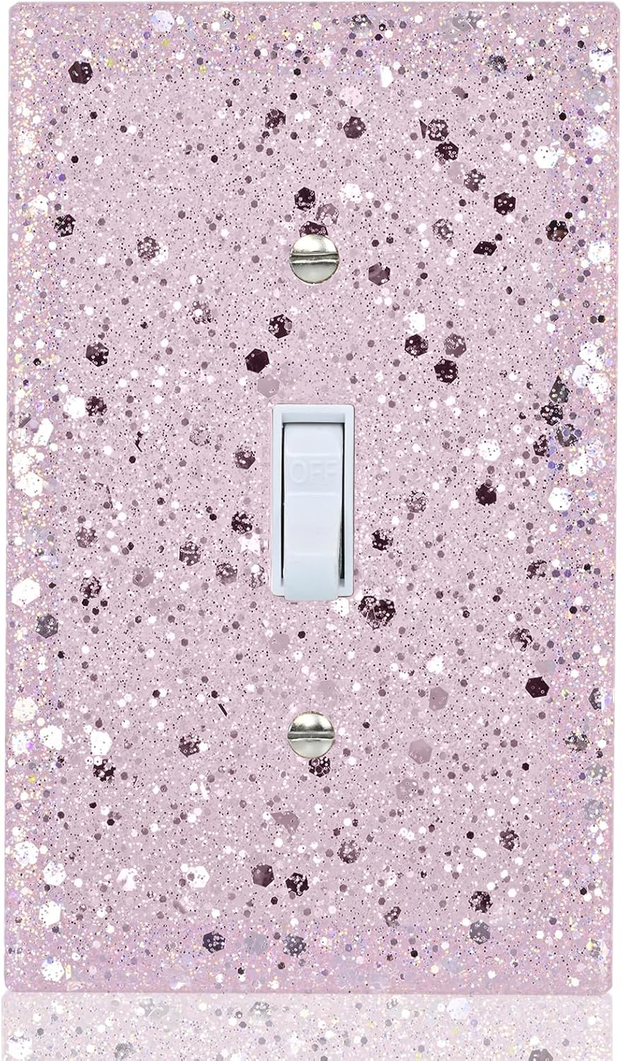 Pink Glitter Light Switch Cover, 5.1"x3.15", Single Toggle