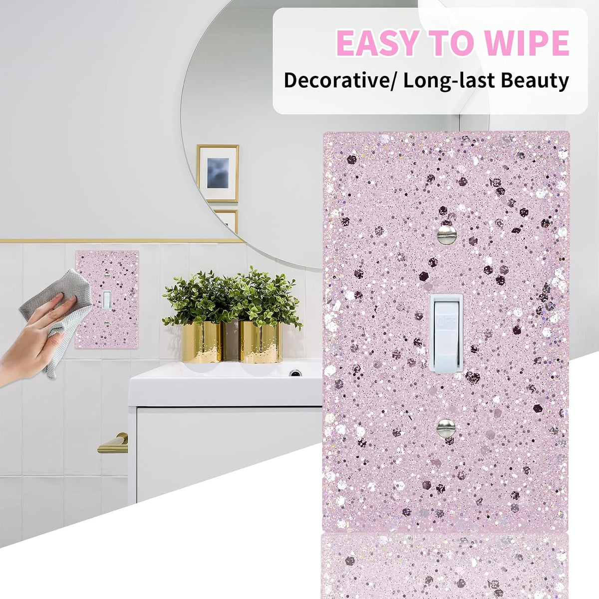 Pink Glitter Light Switch Cover, 5.1"x3.15", Single Toggle