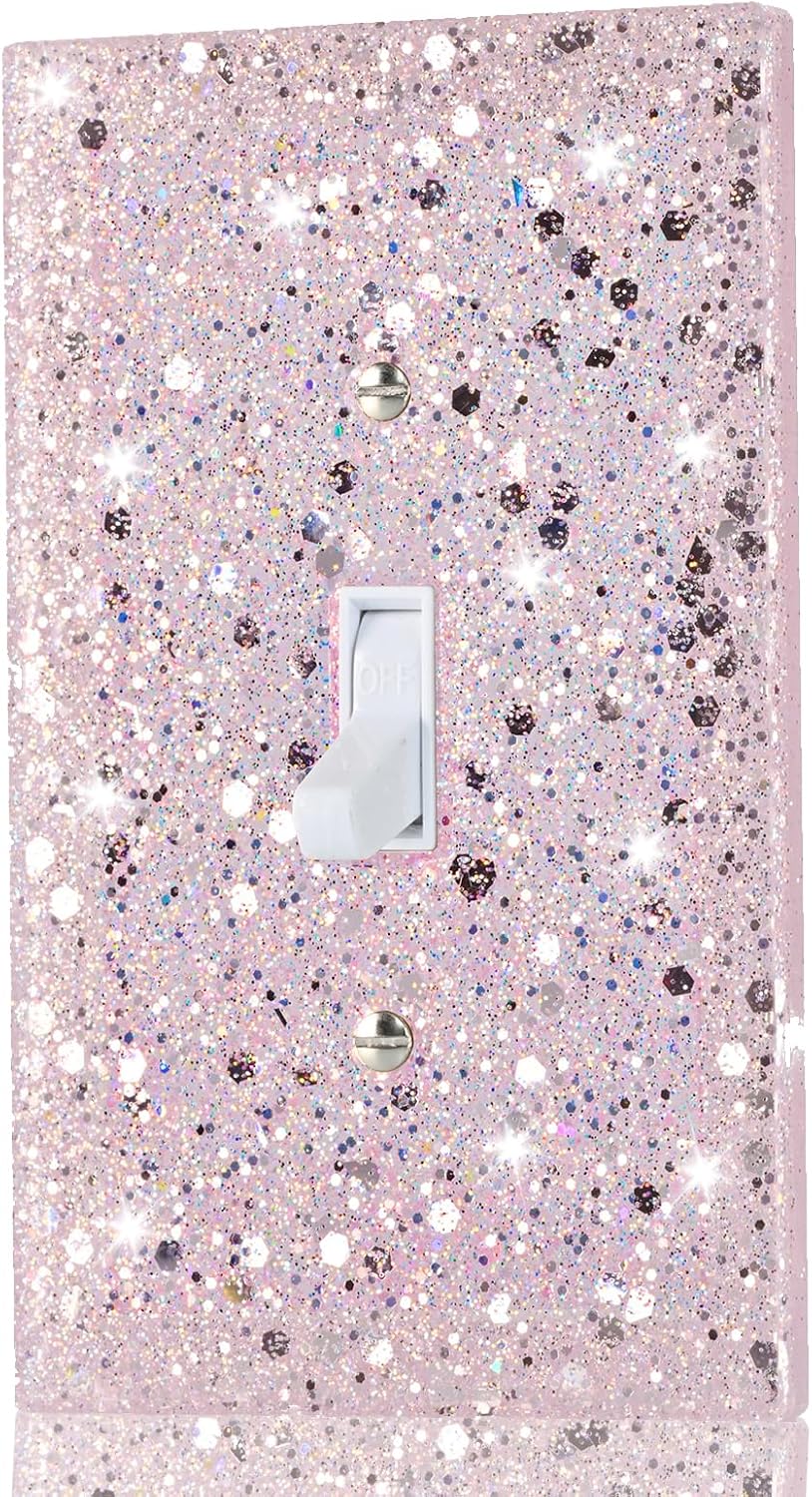 Pink Glitter Light Switch Cover, 5.1"x3.15", Single Toggle