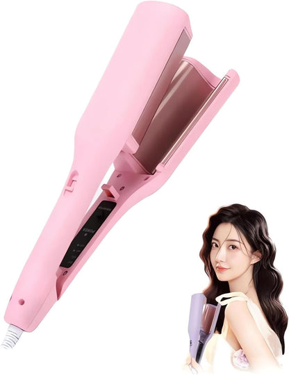 French Wave Curling Iron - 2024 New Wave Curling Iron for Long Short Hair with 4 Temp, S Shape Hair Curler for Women, Portable Electric Curling Heated Styling Comb Anti-Scald 15s Fast Heating (Pink)