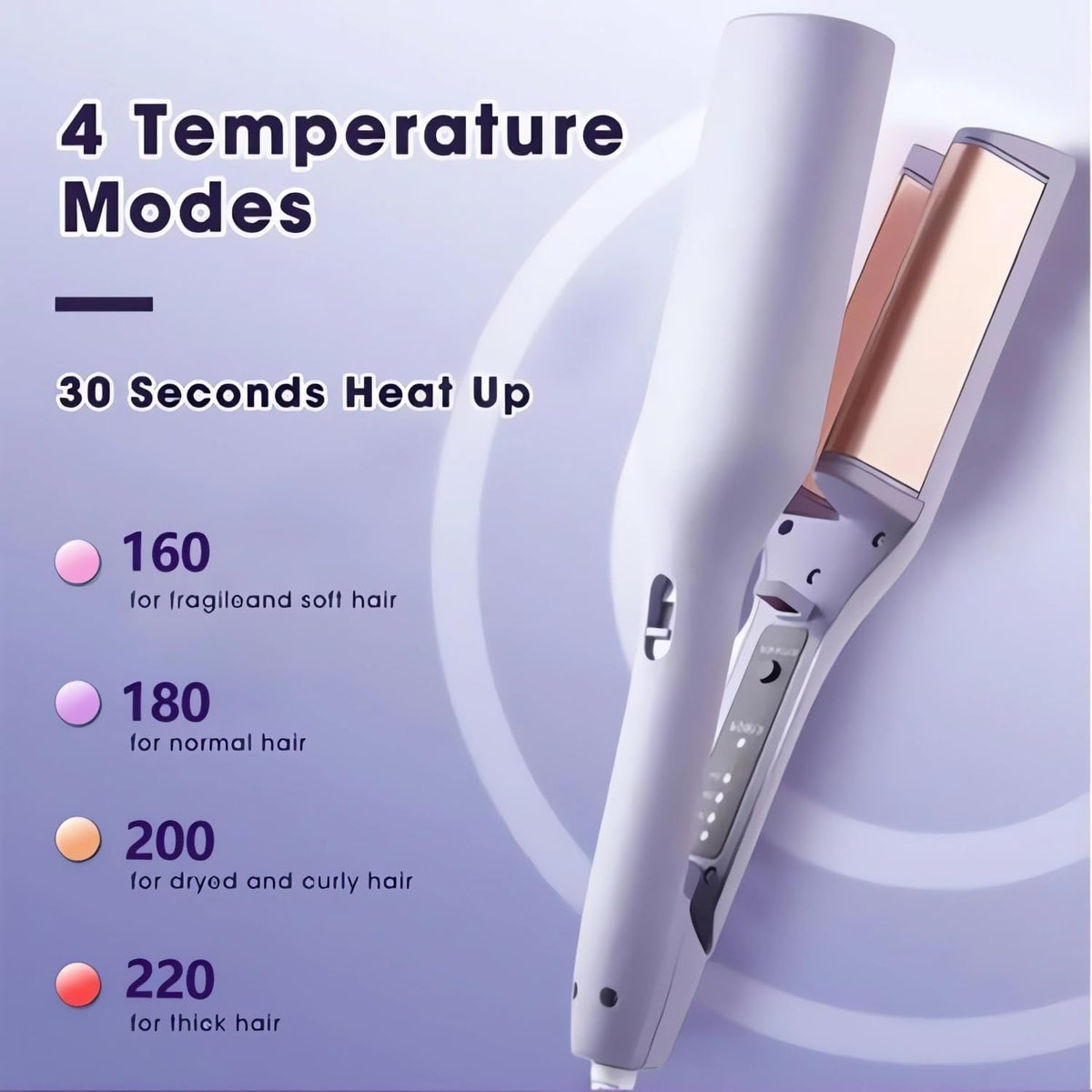 French Wave Curling Iron - 2024 New Wave Curling Iron for Long Short Hair with 4 Temp, S Shape Hair Curler for Women, Portable Electric Curling Heated Styling Comb Anti-Scald 15s Fast Heating (Pink)