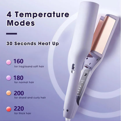 French Wave Curling Iron - 2024 New Wave Curling Iron for Long Short Hair with 4 Temp, S Shape Hair Curler for Women, Portable Electric Curling Heated Styling Comb Anti-Scald 15s Fast Heating (Pink)