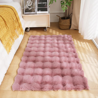 Uhomy Soft Area Rug, 2x3 Machine Washable Faux Rabbit Fur Rug, Pink Non Slip Fluffy Rug for Bed, Dorm Bedside, Shaggy and Fuzzy Nursery Rugs Rectangle