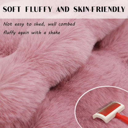 Uhomy Soft Area Rug, 2x3 Machine Washable Faux Rabbit Fur Rug, Pink Non Slip Fluffy Rug for Bed, Dorm Bedside, Shaggy and Fuzzy Nursery Rugs Rectangle