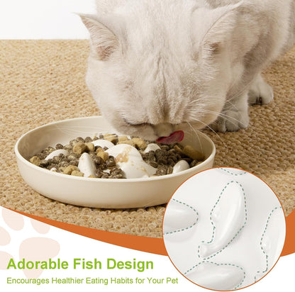 Slow Feeder Bowl for Cats and Small Dogs, Fish Pool Design, Fun Interactive Bloat Stop Puzzle Feeder Bowl Healthy Eating Diet Made of Melamine Food Grade Material