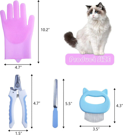 Cat Bathing Bag, Adjustable Anti-bite and Anti-Scratch Cat Shower Mesh Grooming Bag for Pet Dogs and Cats, Includes Pet Nail Clipper, Nail File, Grooming Glove, and Cat Shell Comb