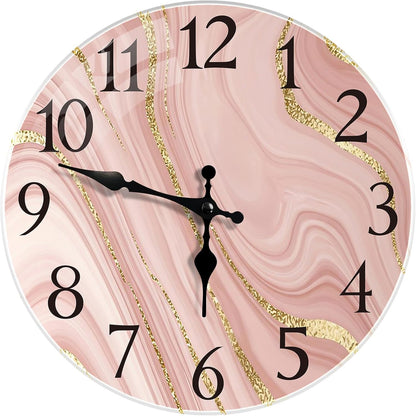 Wall Clock Silent Non-Ticking Glass Outdoor Waterproof 12", Pink