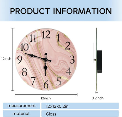 Wall Clock Silent Non-Ticking Glass Outdoor Waterproof 12", Pink