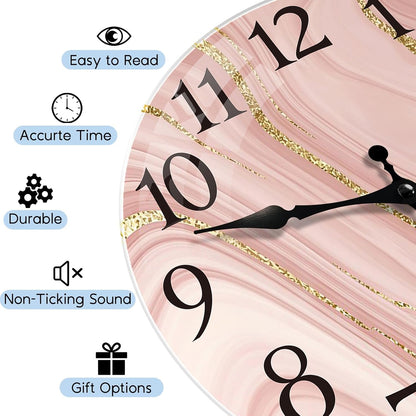 Wall Clock Silent Non-Ticking Glass Outdoor Waterproof 12", Pink