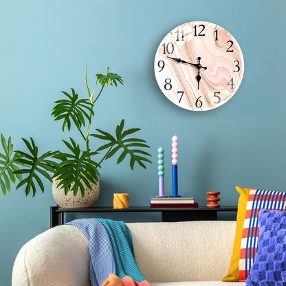 Wall Clock Silent Non-Ticking Glass Outdoor Waterproof 12", Pink