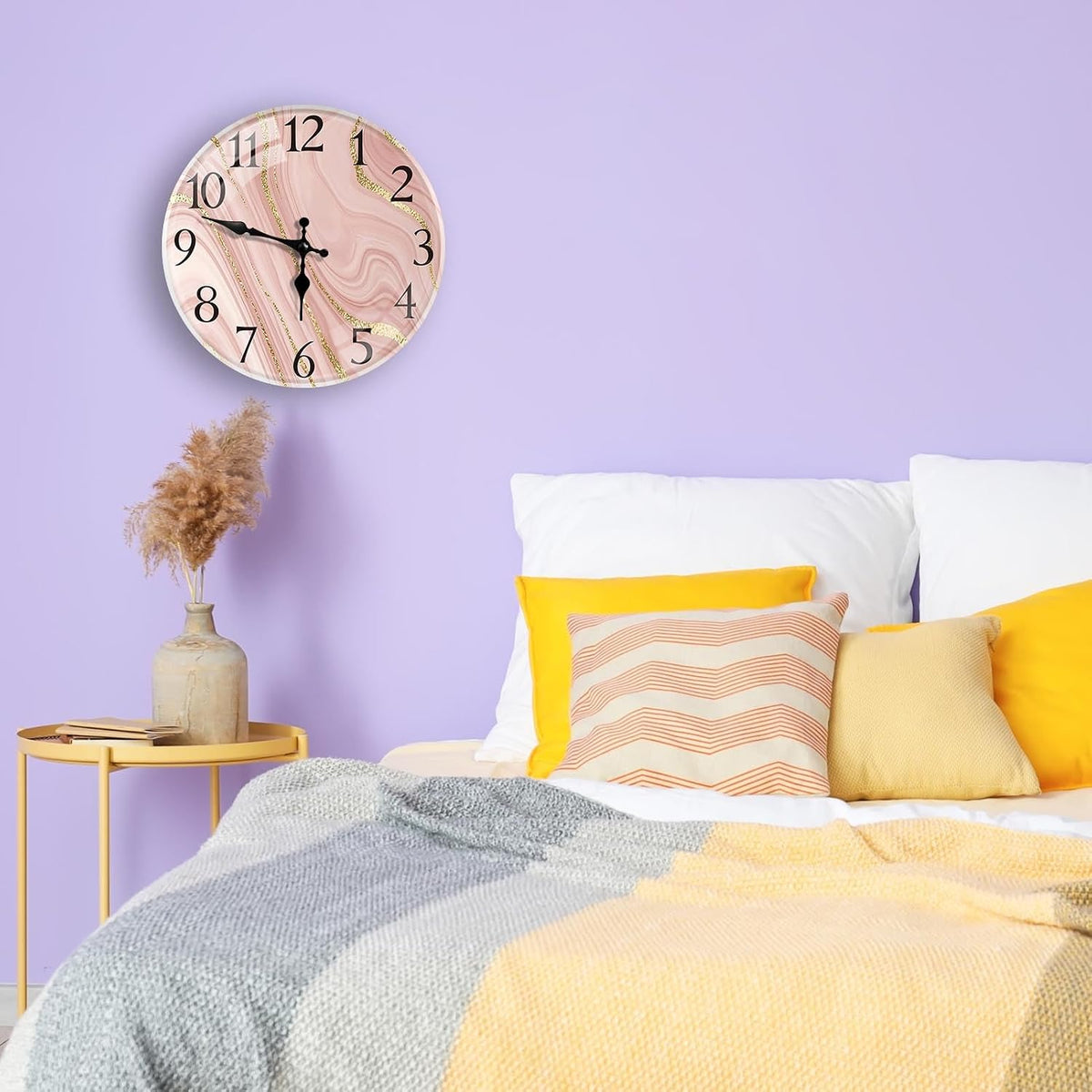 Wall Clock Silent Non-Ticking Glass Outdoor Waterproof 12", Pink