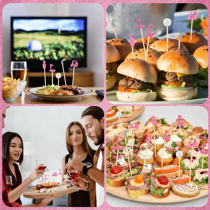 200 Pieces Golf Cocktail Picks for Appetizers 4.7 Inch Golf Themed Decorative End Fruit Toothpicks Skewers Bamboo Cocktail Picks for Sports Catered Events Buffet Party Supplies, Pink