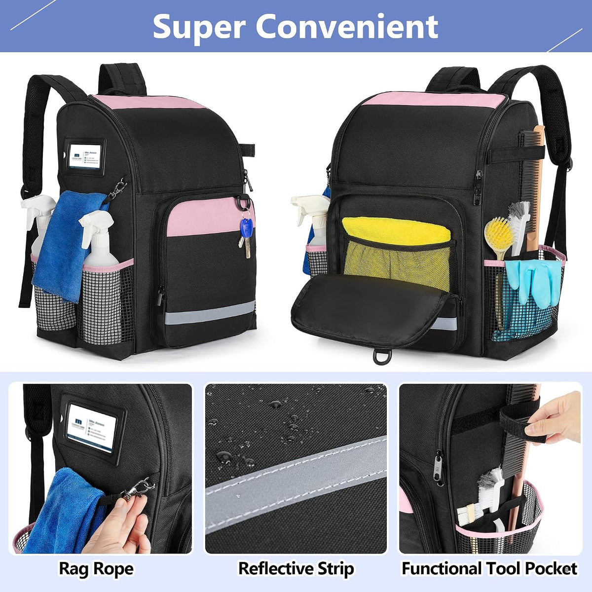 LoDrid Cleaning Backpack with Thickened Adjustable Shoulder Straps, Pink