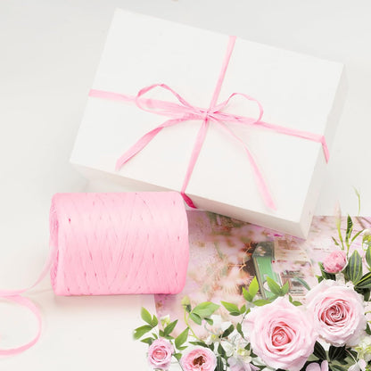 Raffia Ribbon,218 Yards Pink Raffia Paper Craft Ribbon