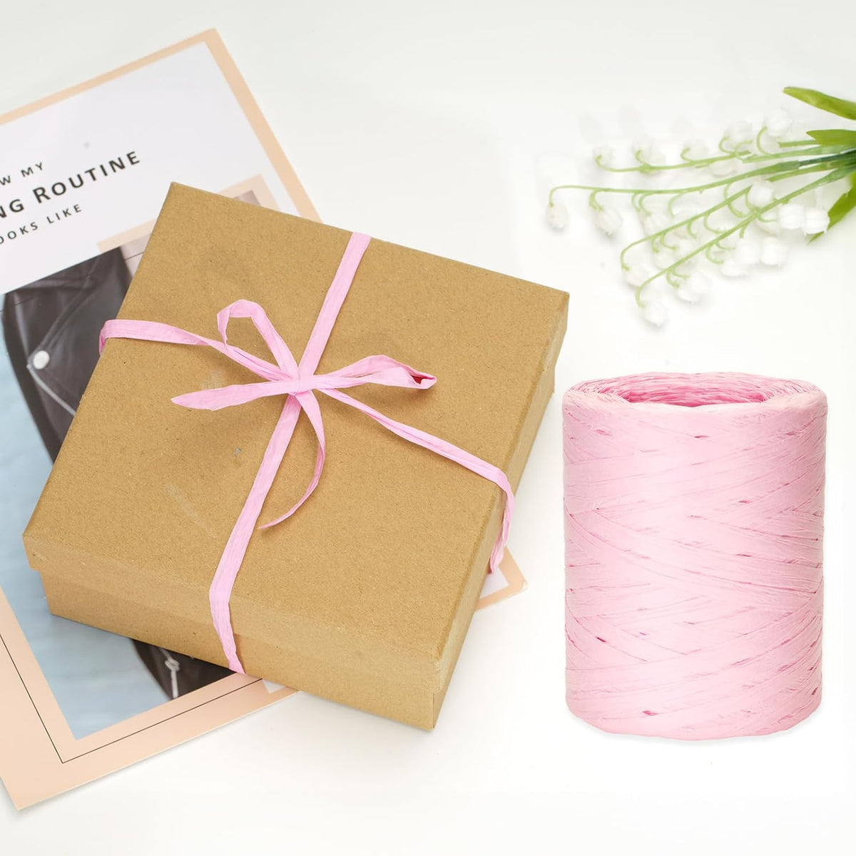 Raffia Ribbon,218 Yards Pink Raffia Paper Craft Ribbon