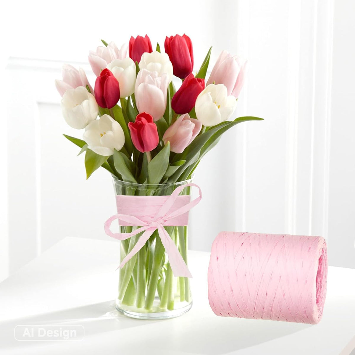 Raffia Ribbon,218 Yards Pink Raffia Paper Craft Ribbon